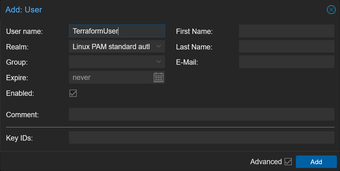 Proxmox add user